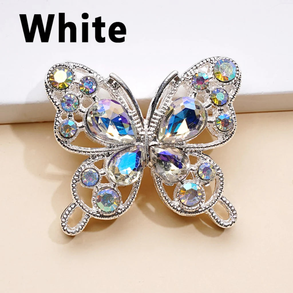 z-Silver Metal Beads Delicate Fancy Butterflies with Mini AB & Multi-Color Water Drop Rhinestones, Around 35*31MM