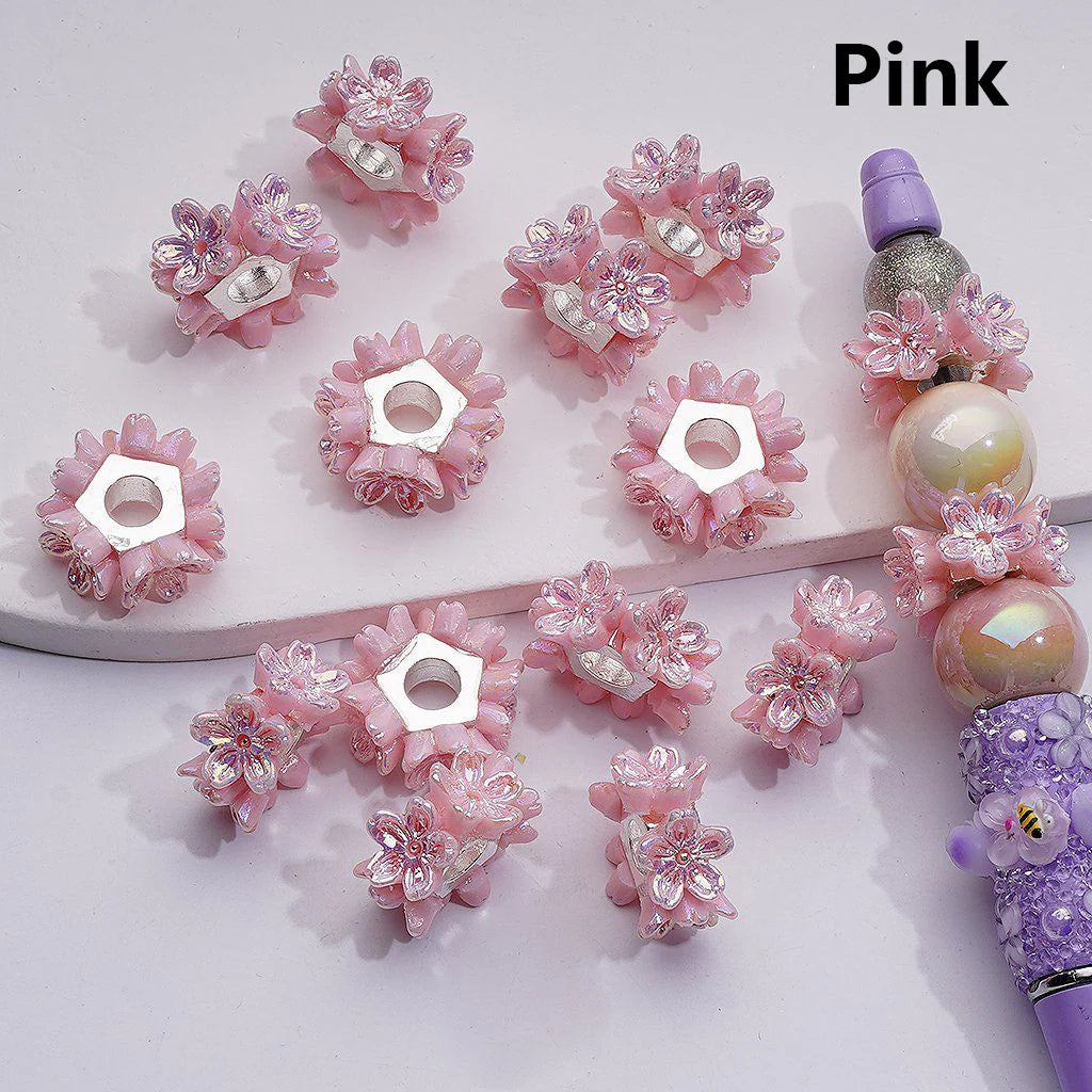 z-Silver Metal Beads Shiny Pink Flower Pentagon Shape Spacer, 19MM