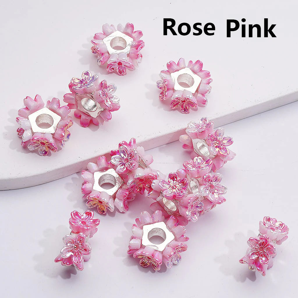 z-Silver Metal Beads Shiny Pink Flower Pentagon Shape Spacer, 19MM