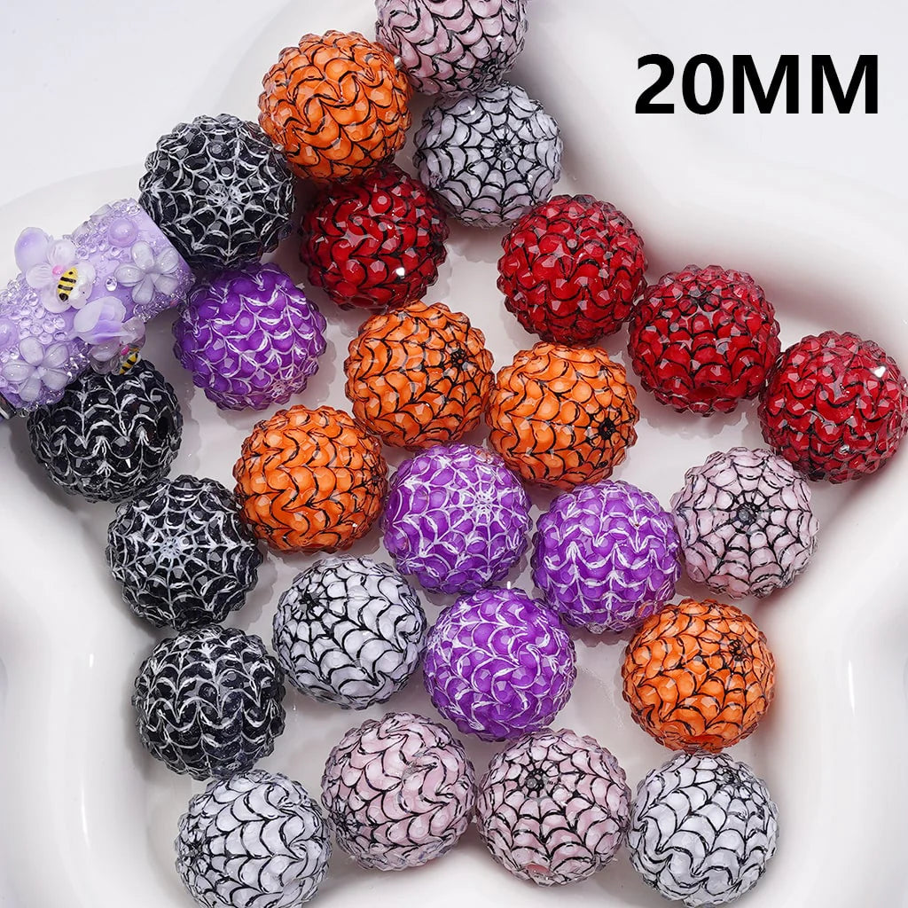 z-Clear Rhinestones Black White Spider Web Stripes Round Acrylic Beads in Solid Color, 20MM