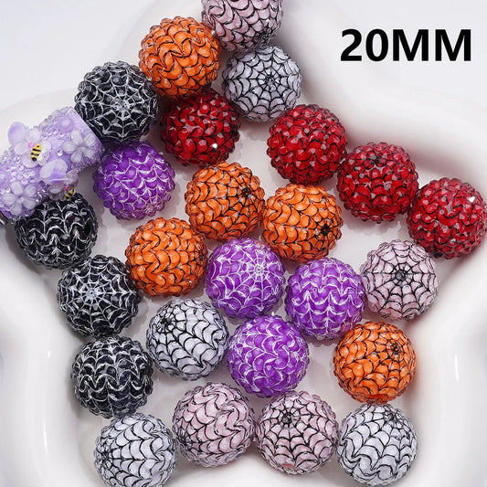 z-Clear Rhinestones Black White Spider Web Stripes Round Acrylic Beads in Solid Color, 20MM