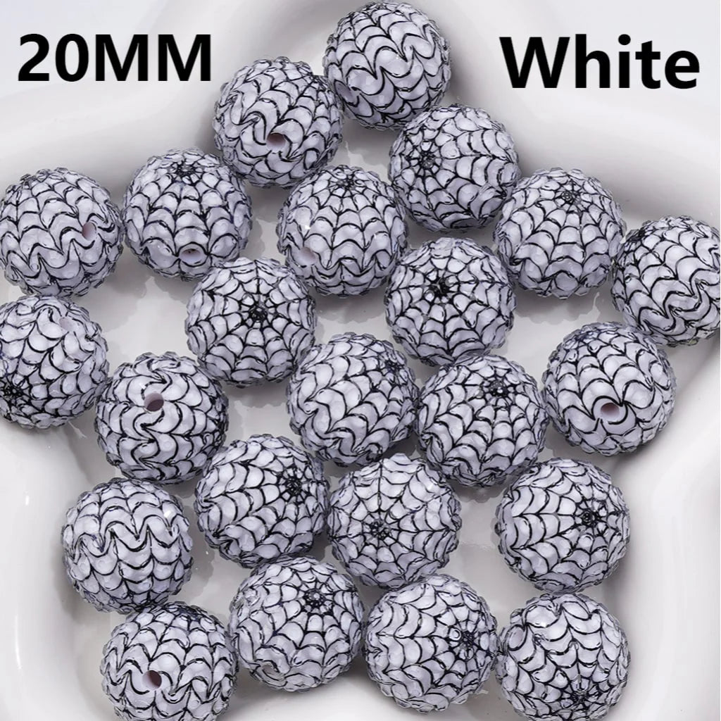 z-Clear Rhinestones Black White Spider Web Stripes Round Acrylic Beads in Solid Color, 20MM