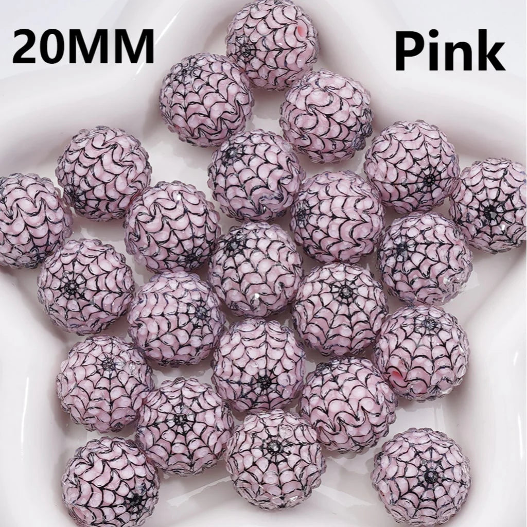 z-Clear Rhinestones Black White Spider Web Stripes Round Acrylic Beads in Solid Color, 20MM