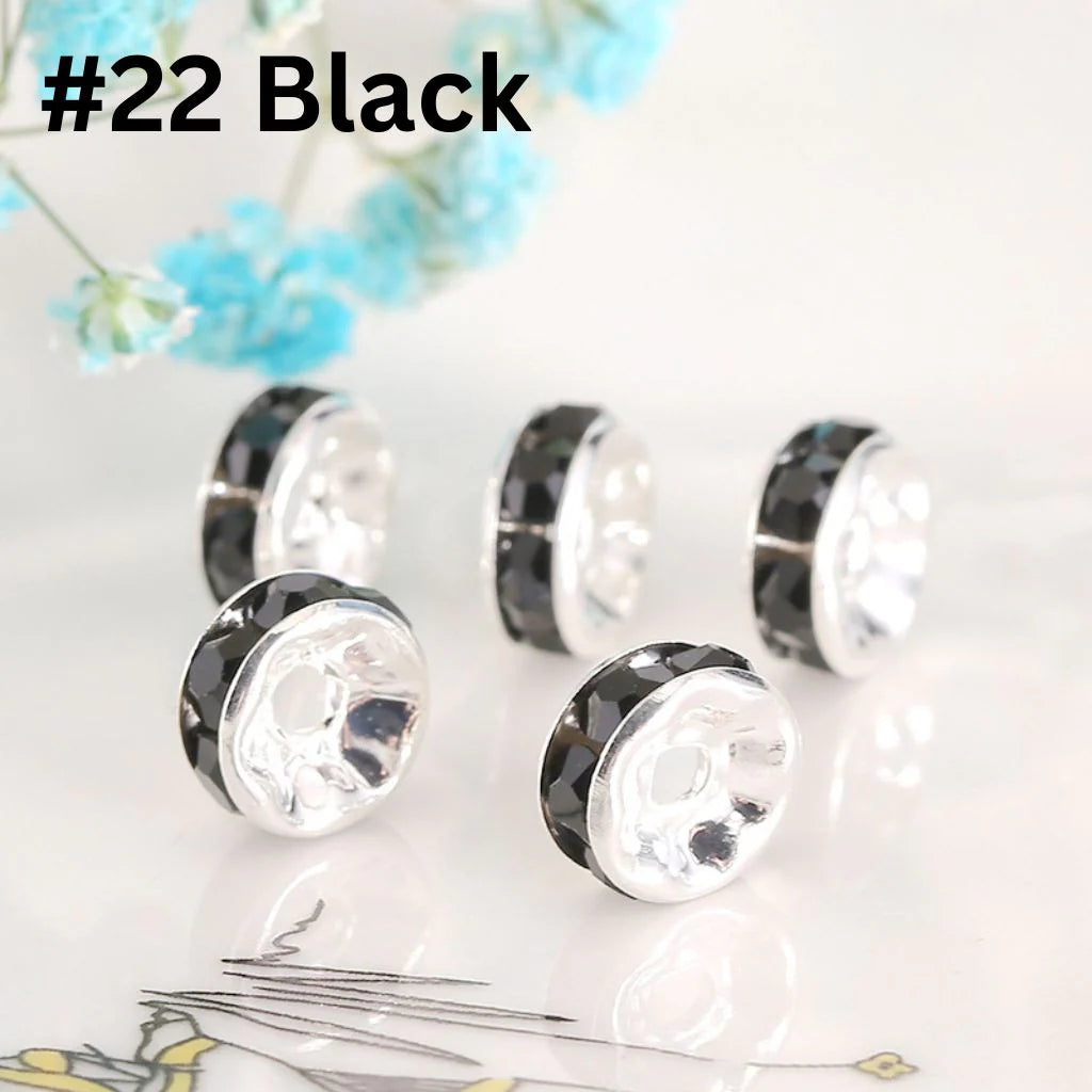 z-Flat Round Metal Spacers with Rhinestones, Straight, 12 mm