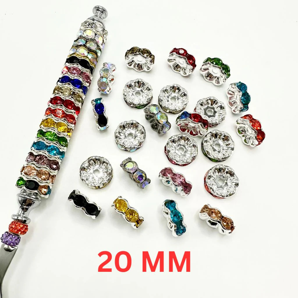 z-Crimp Beads, Huge Wavy Spacers with Rhinestones in Solid Colors, 20mm, ZJ