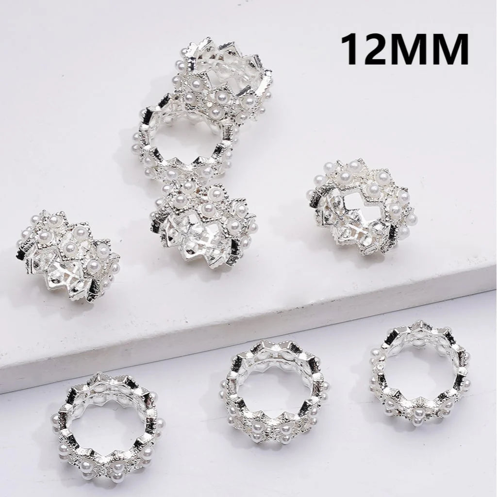 z-Gold & Silver Metal Beads Fancy Crown Spacer with White Pearls, 12 MM