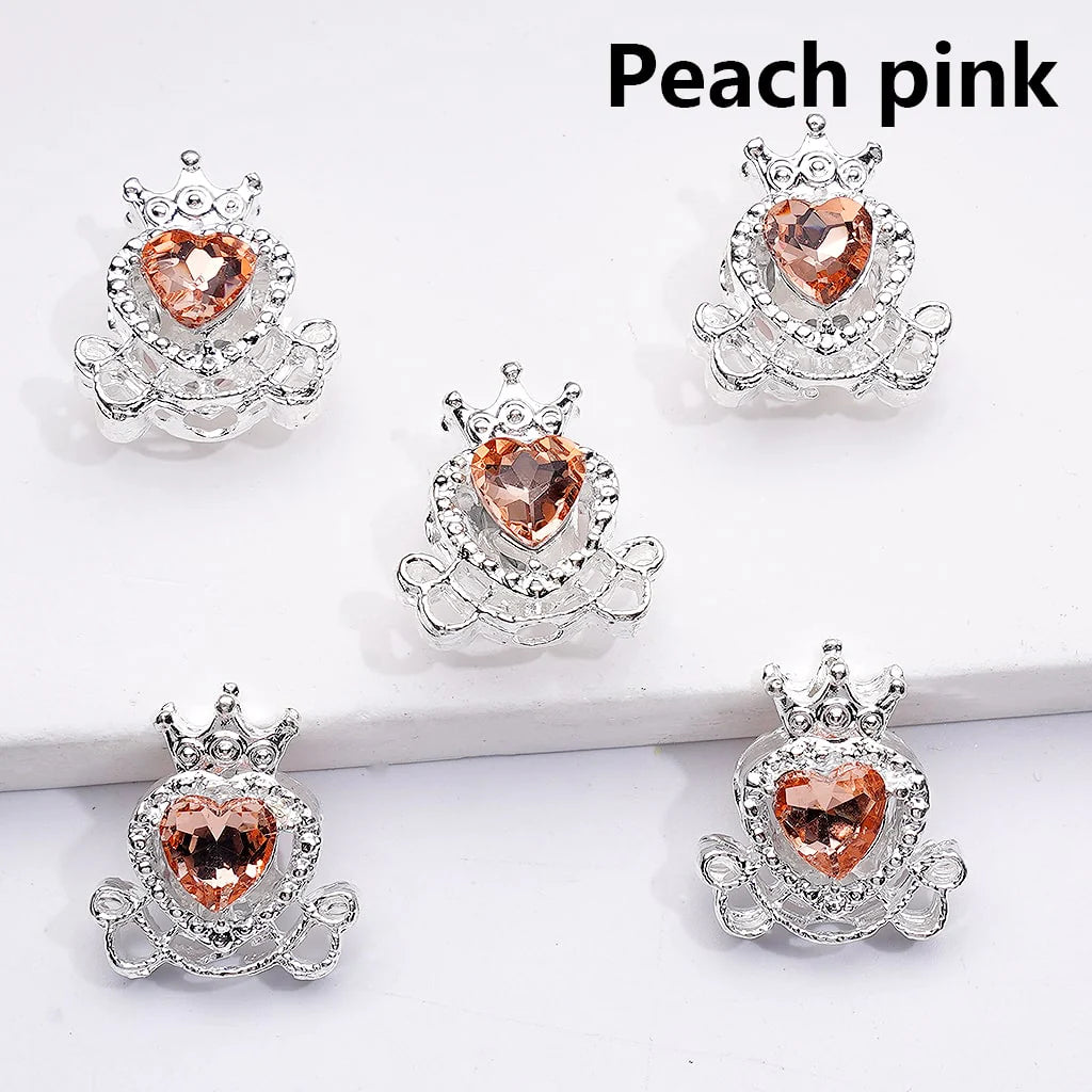 z-Silver Metal Beads Mini Fancy Crown with Shiny Hearts Rhinestones, 14*16MM