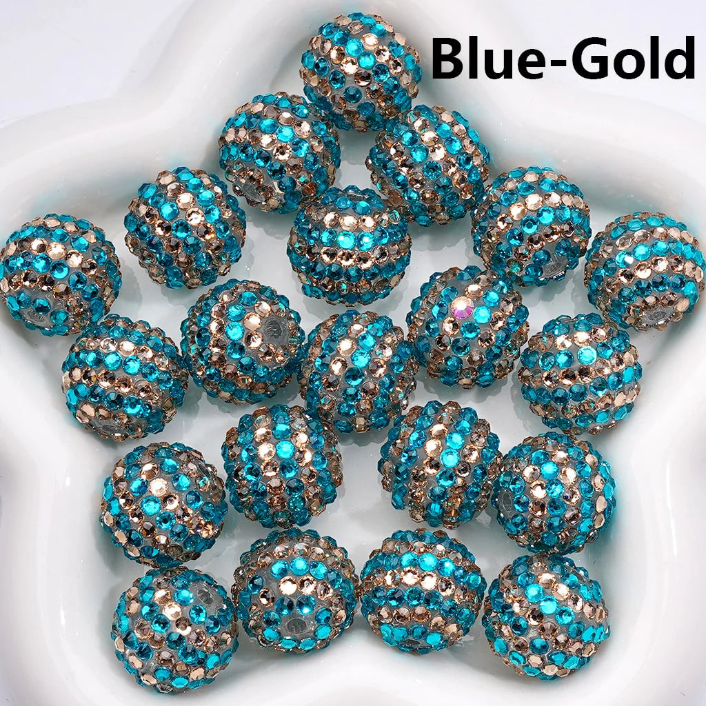 z-Double Color Shiny Rhinestones Stripes Round Acrylic Beads, 20MM