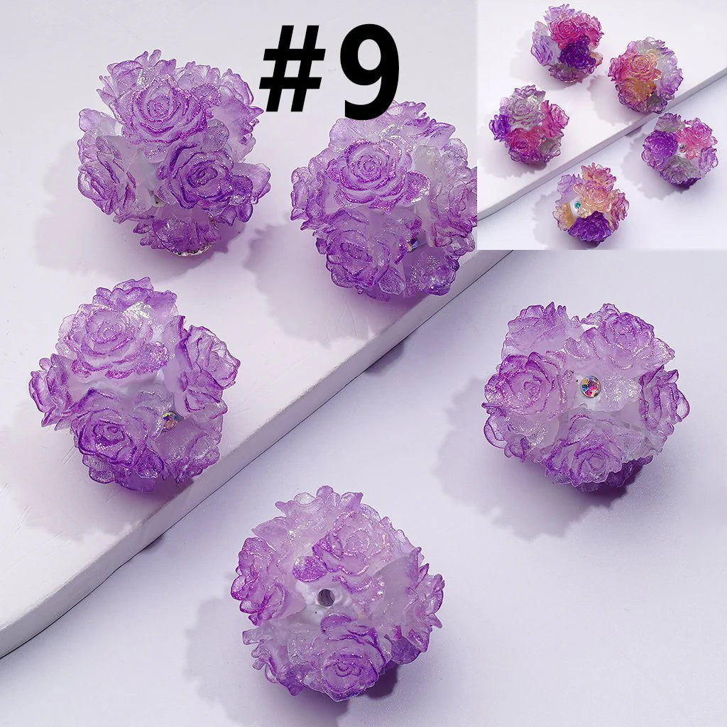 z-Color Changing Cute Glitter Soft Flowers AB Rhinestones Round Clay Beads, Around 24MM