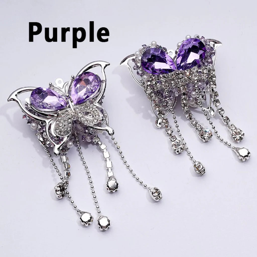 z-Bling Bling Fancy Silver Alloy Butterfly with Shiny Rhinestones Metal Chains White Pearls Sugar Acrylic Beads, Around 40*60MM