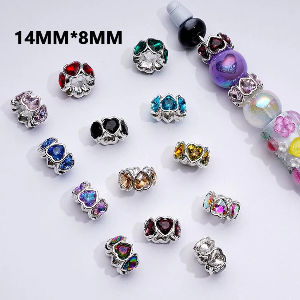 z-Silver Metal Beads Heart Spacer with Multi Color Rhinestones, 14*8 MM