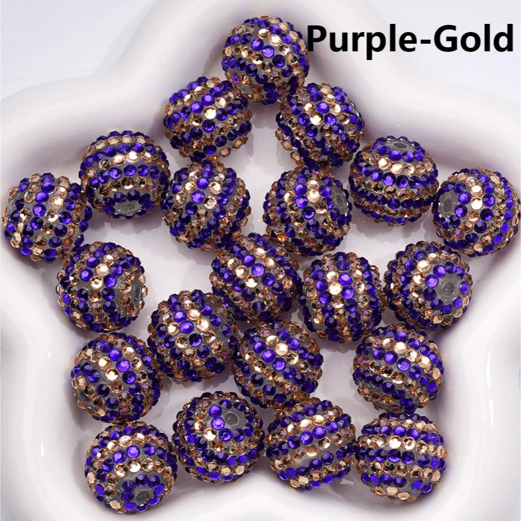 z-Double Color Shiny Rhinestones Stripes Round Acrylic Beads, 20MM