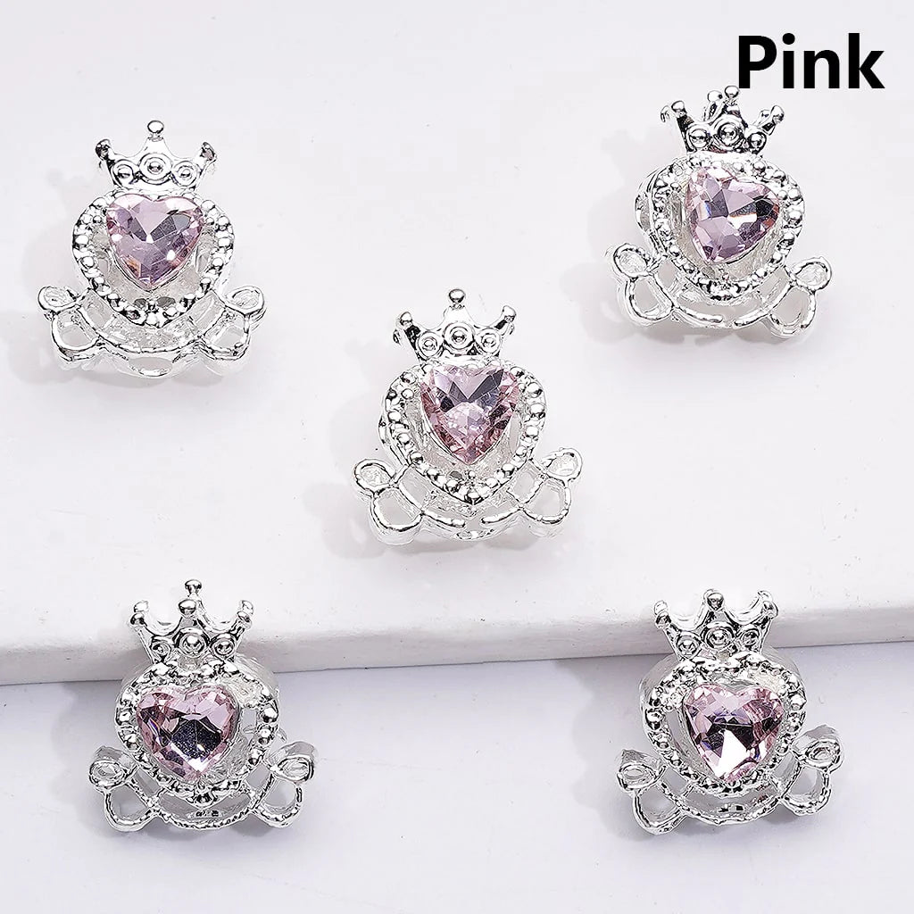 z-Silver Metal Beads Mini Fancy Crown with Shiny Hearts Rhinestones, 14*16MM