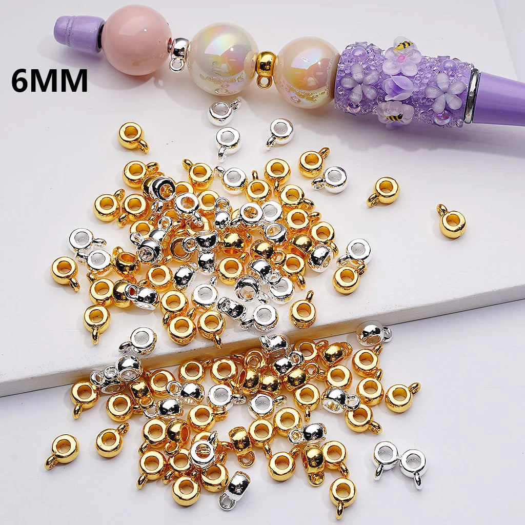 z-Gold & Silver Color Metal Beads with Mini Bail Hanger Spacer, 6 MM
