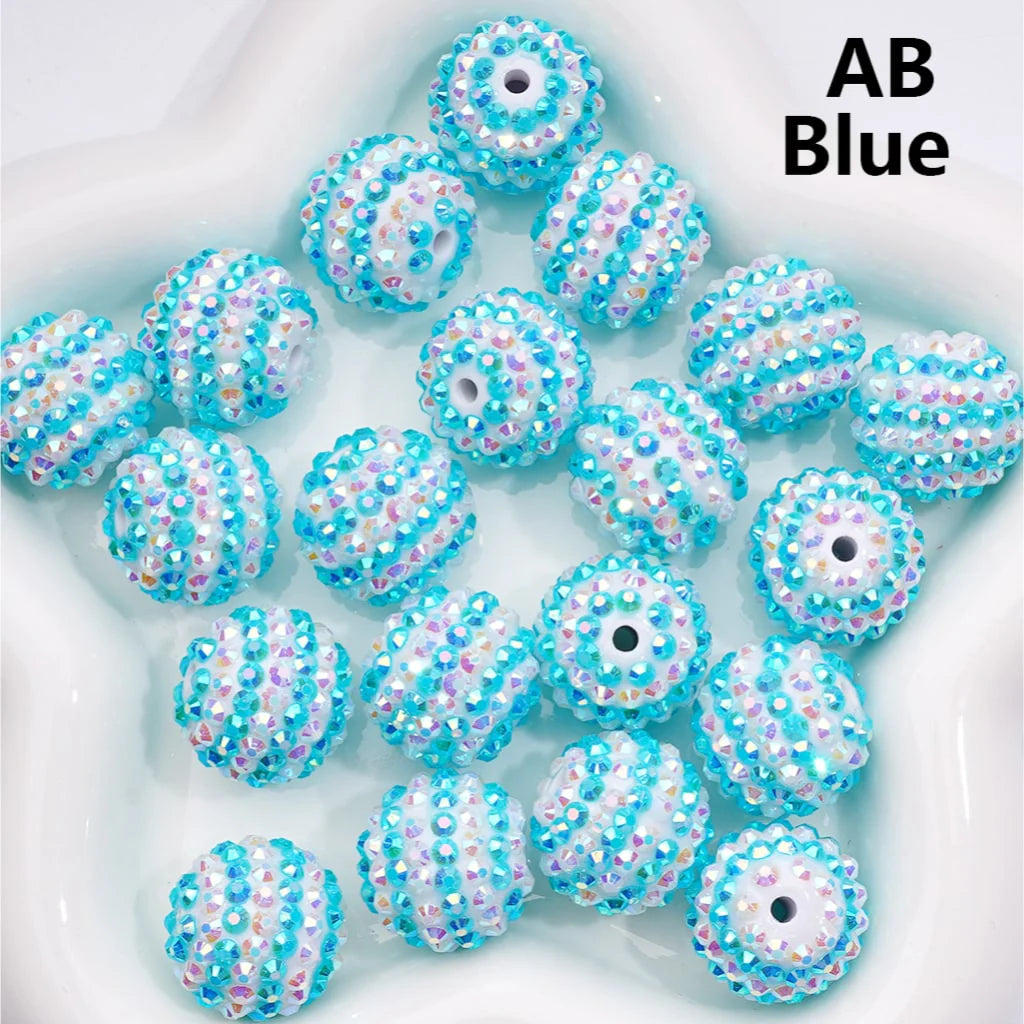 z-Double Color Shiny Rhinestones Stripes Round Acrylic Beads, 20MM