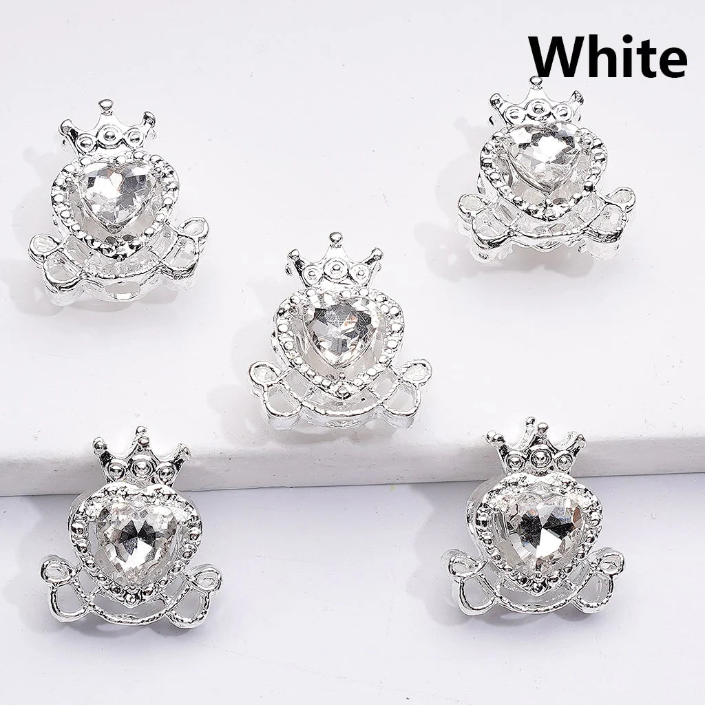 z-Silver Metal Beads Mini Fancy Crown with Shiny Hearts Rhinestones, 14*16MM