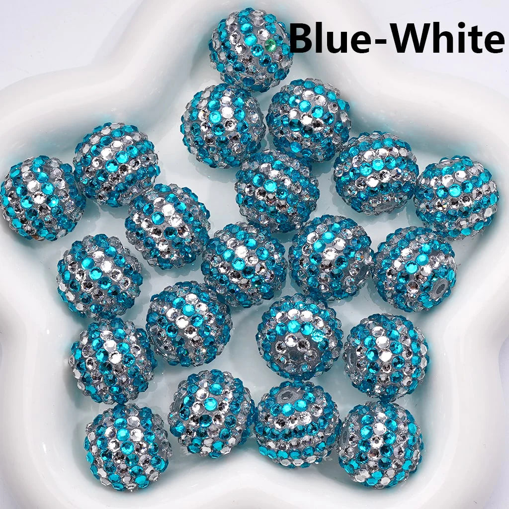 z-Double Color Shiny Rhinestones Stripes Round Acrylic Beads, 20MM