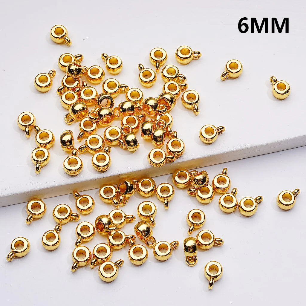 z-Gold & Silver Color Metal Beads with Mini Bail Hanger Spacer, 6 MM