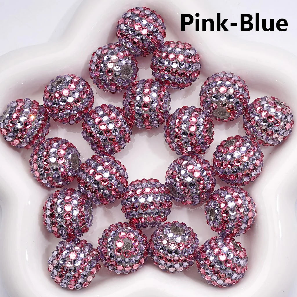 z-Double Color Shiny Rhinestones Stripes Round Acrylic Beads, 20MM
