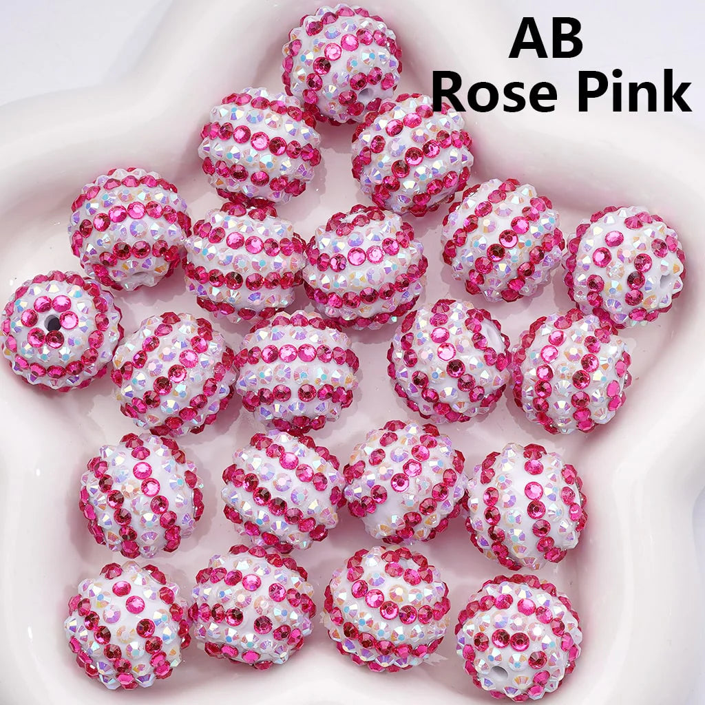 z-Double Color Shiny Rhinestones Stripes Round Acrylic Beads, 20MM