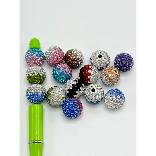 z-Ombre Color Round Clay Beads with Rhinestones, Random Mix Color, 16mm, PLEASE READ DESCRIPTION