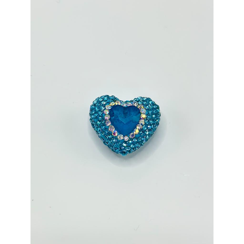 z-Bling Bling Sparkling Heart Clay Beads with Colorful Rhinestones, 20mm by 26mm