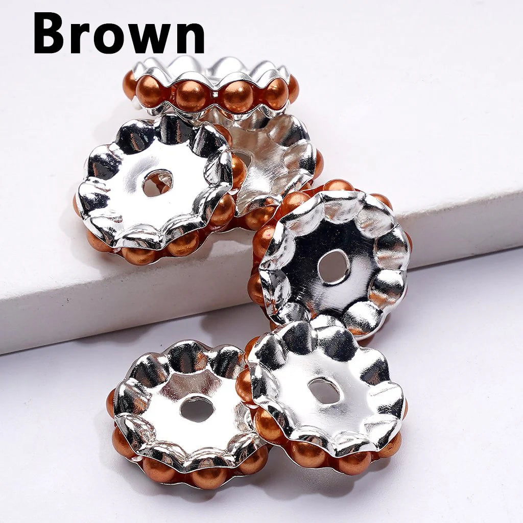 z-Silver Color Wavy Shape Metal Spacer with Multi-Color Pearls, 15MM