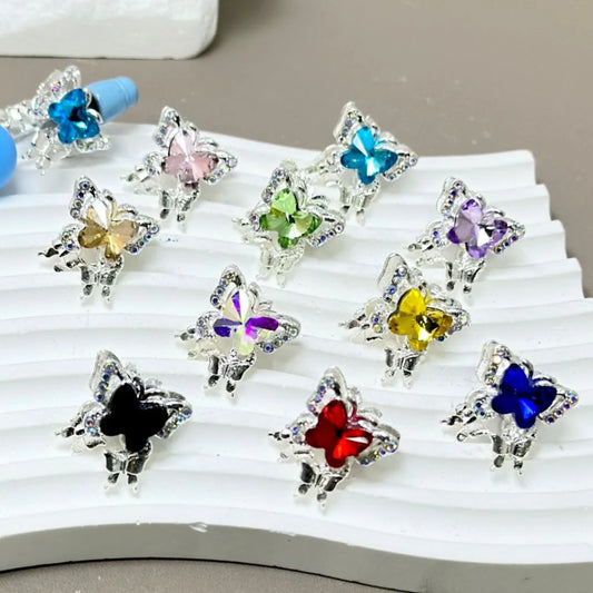 z-Silver Metal Beads Exquisite Butterfly with AB Mini Rhinestones Bright Color Butterfly Diamond 15×18MM, Please Read the Description