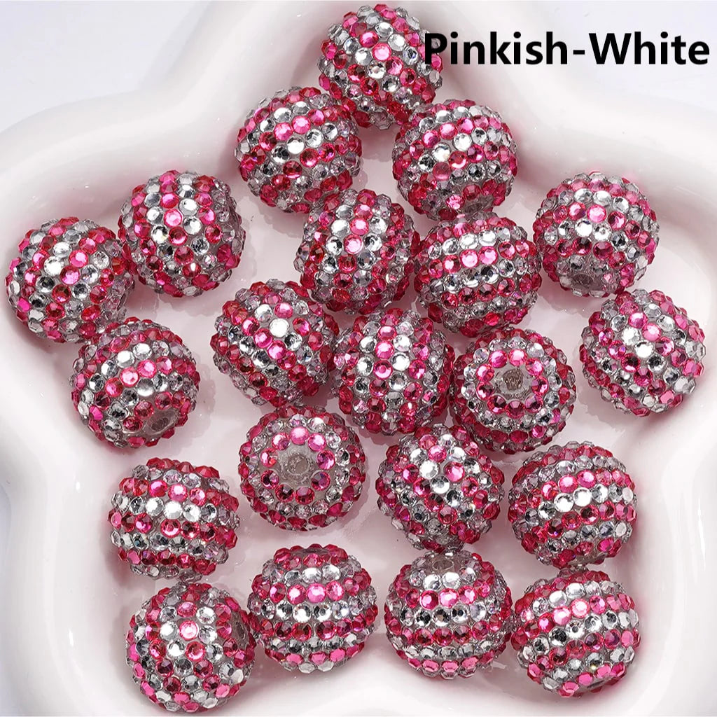 z-Double Color Shiny Rhinestones Stripes Round Acrylic Beads, 20MM