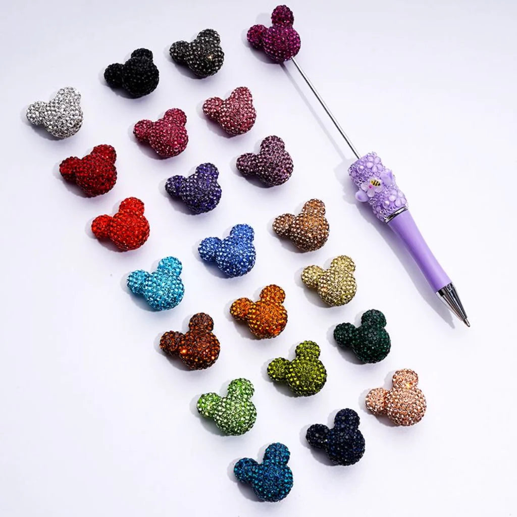 z-Vivid Cute Girl and Boy Mouse Head Clay Beads with Shiny Rhinestones in Solid Color, 22*24*17MM