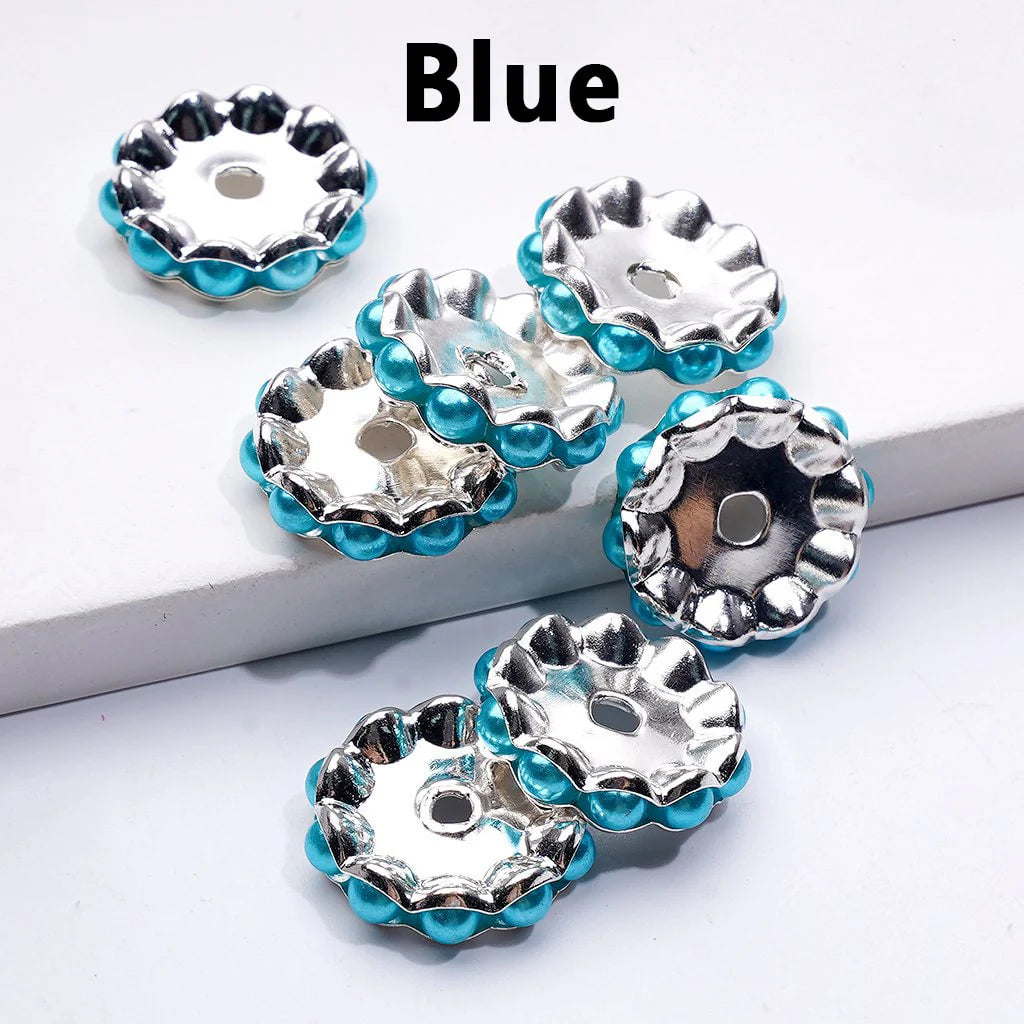 z-Silver Color Wavy Shape Metal Spacer with Multi-Color Pearls, 15MM