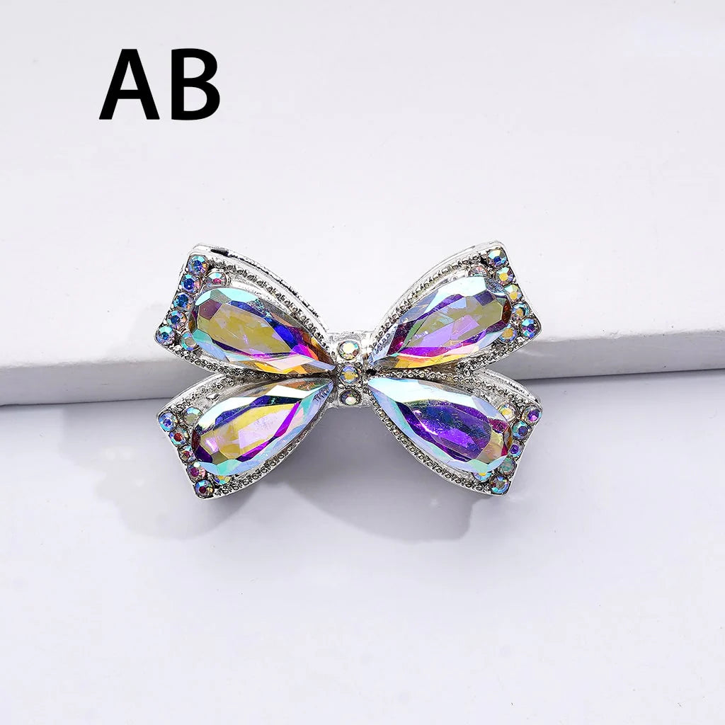z-Silver Metal Beads with Fancy Bowtie with Shiny Rhinestones, 24*38MM