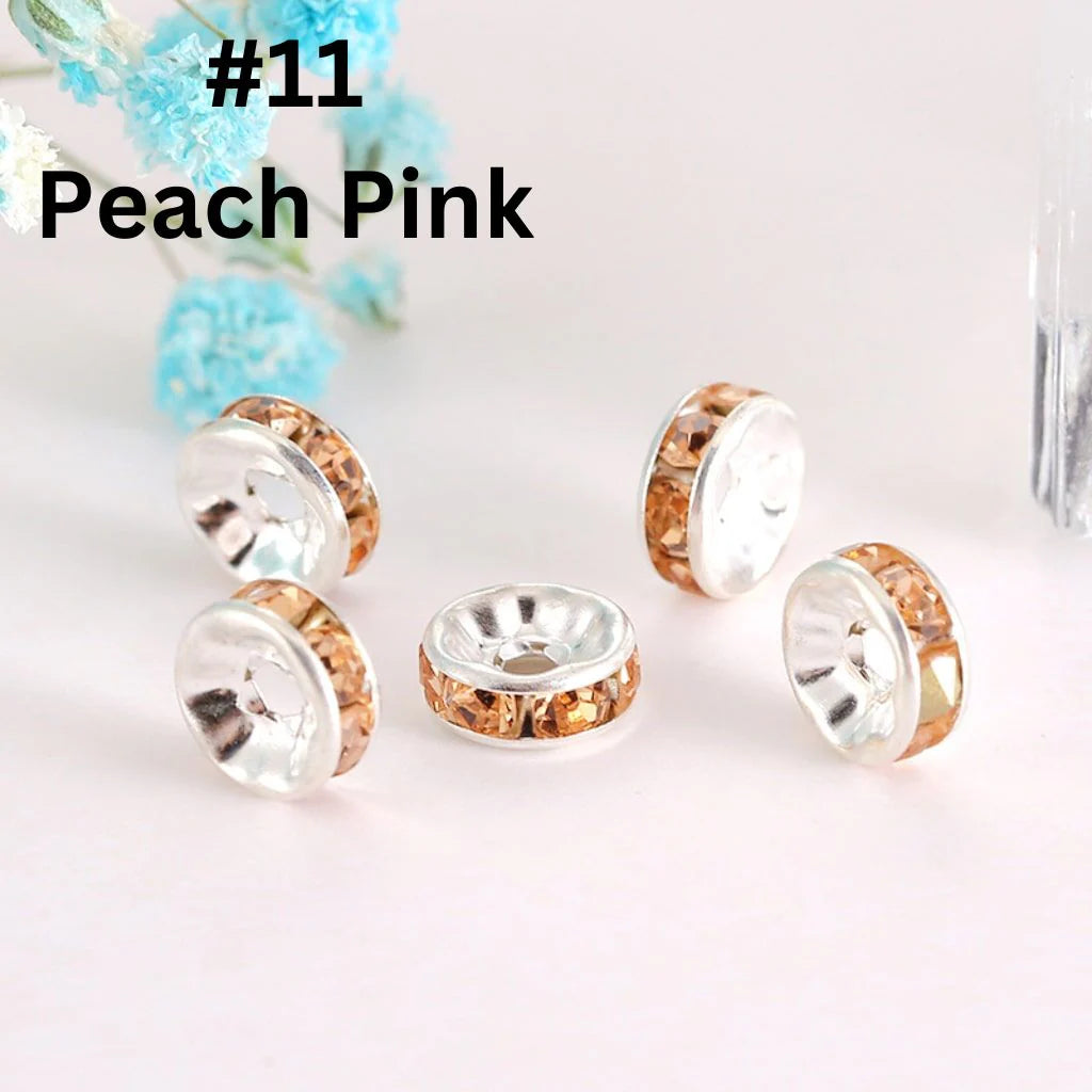 z-Flat Round Metal Spacers with Rhinestones, Straight, 12 mm