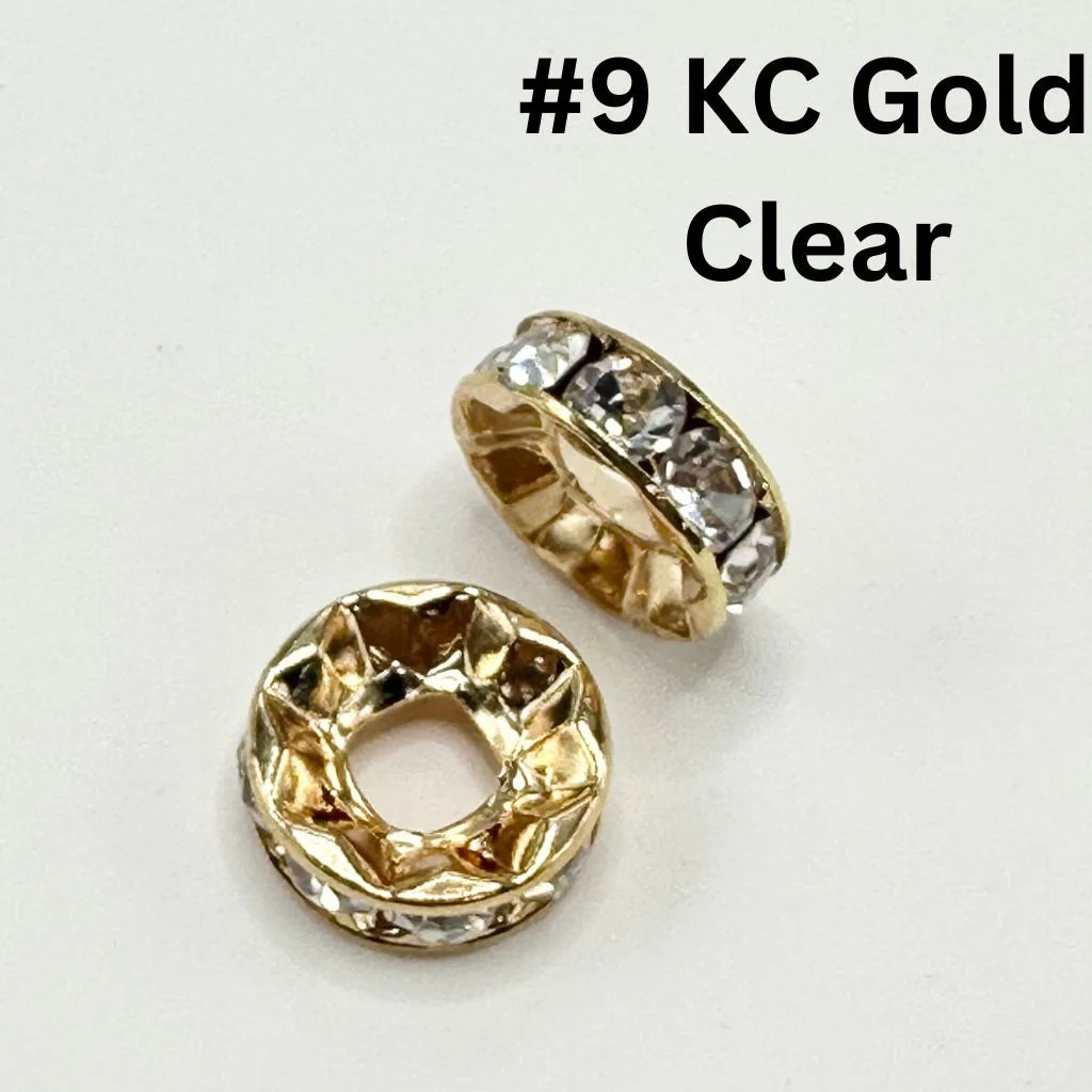 Large Hole Spacer Beads, Round Metal Spacers with Rhinestones & Large Hole, Size 15mm