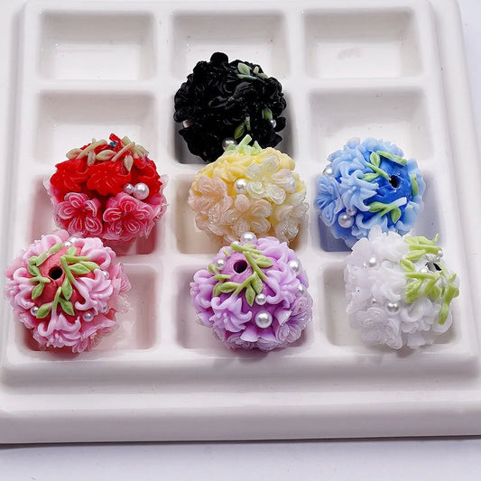 z-Soft Glitter Flowers White Pearls Round Clay Beads, Around 20MM, Random Mix