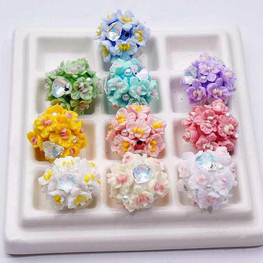 z-Cute Flowers White Pearls Shiny Snowflakes Hearts Rhinestones Round Clay Beads, Around 22MM, Random Mix