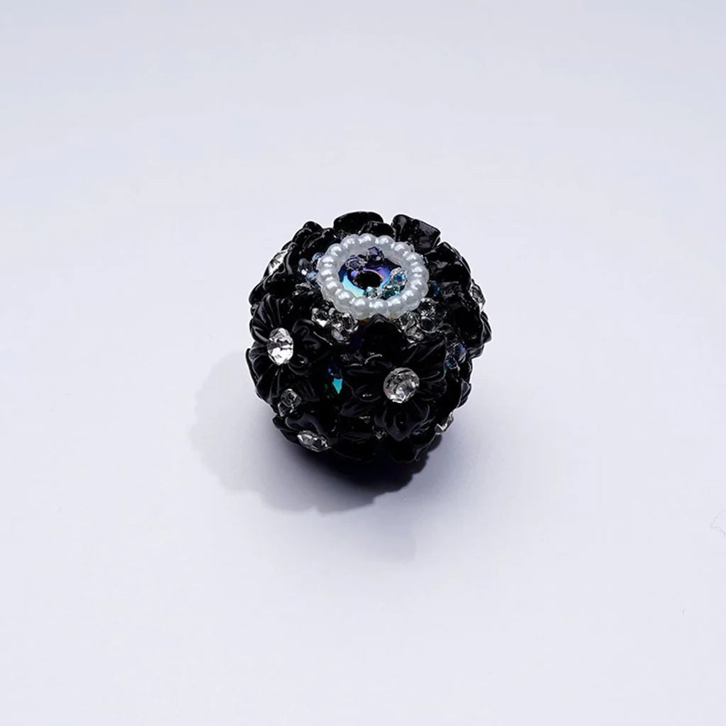 z-Multi-Color Cute Flowers Clear Rhinestone Inside White Pearls Ring Clear Sugars Round Clay Beads, 20MM
