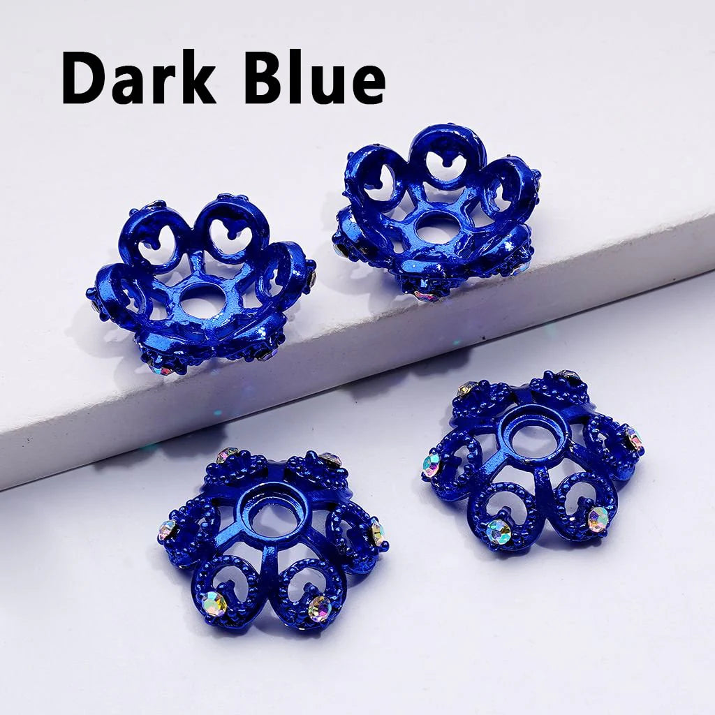 z-Exquisite Multi-Color Lotus Flower Metal Bead Caps Cages with AB Rhinestones, Around 19MM