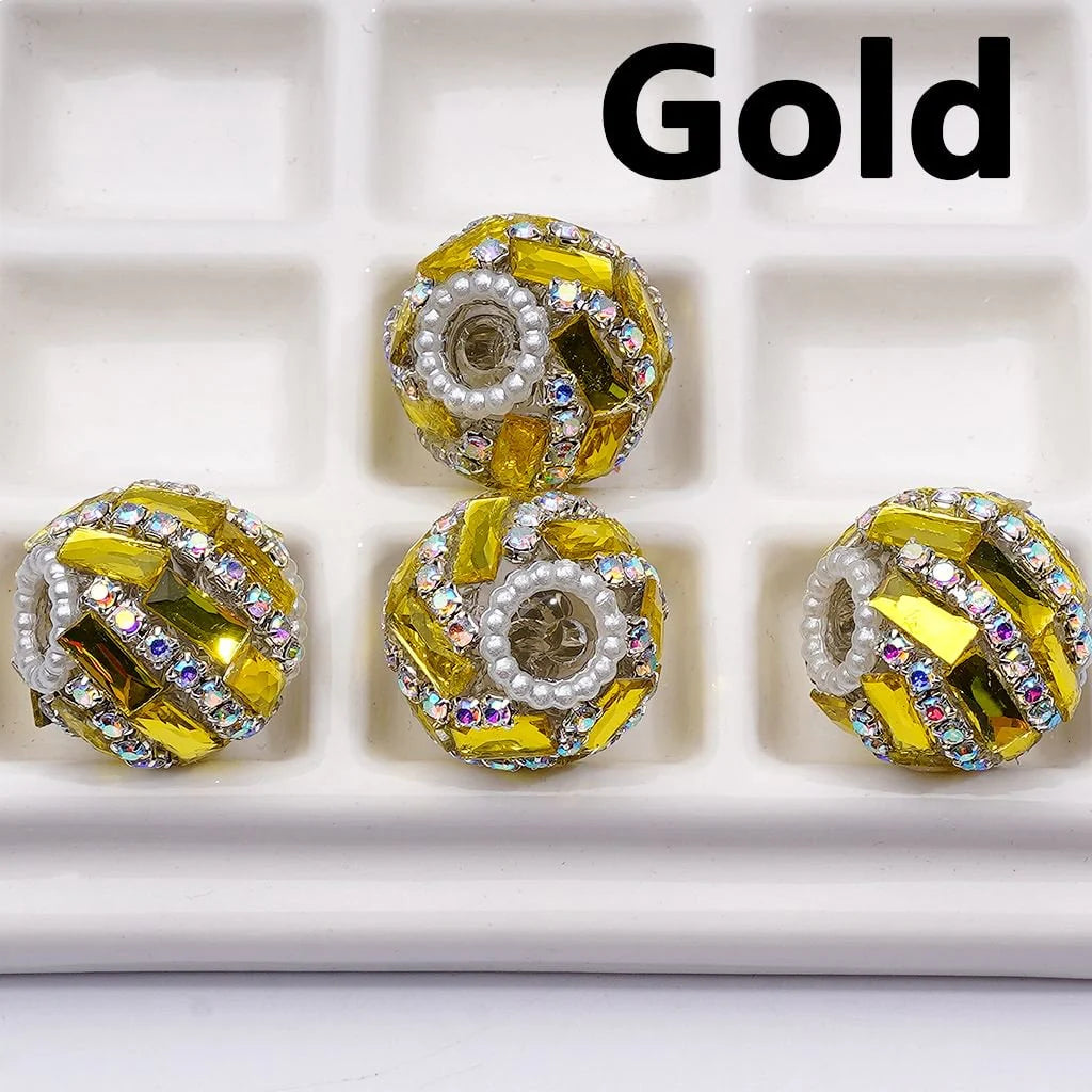 z-Spiral Style Shiny Rectangle & AB Rhinestones Chains White Pearls Loop Acrylic Beads, 20MM