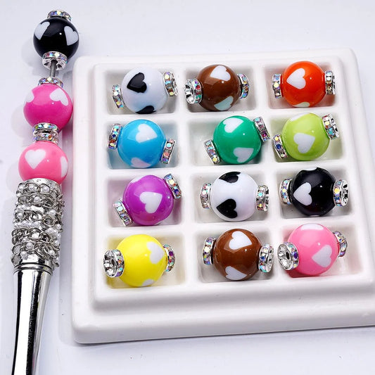 z-Multi-Color  Prints Round Acrylic Beads with Mini Silver Alloy Spacer, 16MM, Random Mix