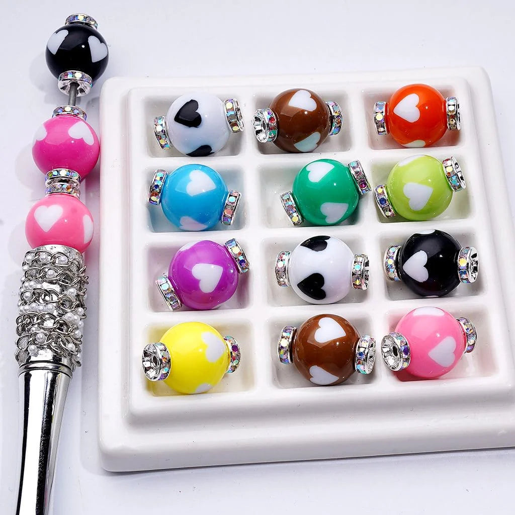 z-Multi-Color  Prints Round Acrylic Beads with Mini Silver Alloy Spacer, 16MM, Random Mix