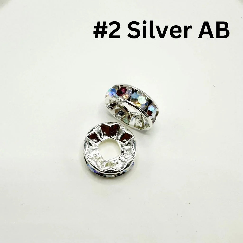 Large Hole Spacer Beads, Round Metal Spacers with Rhinestones & Large Hole, Size 15mm