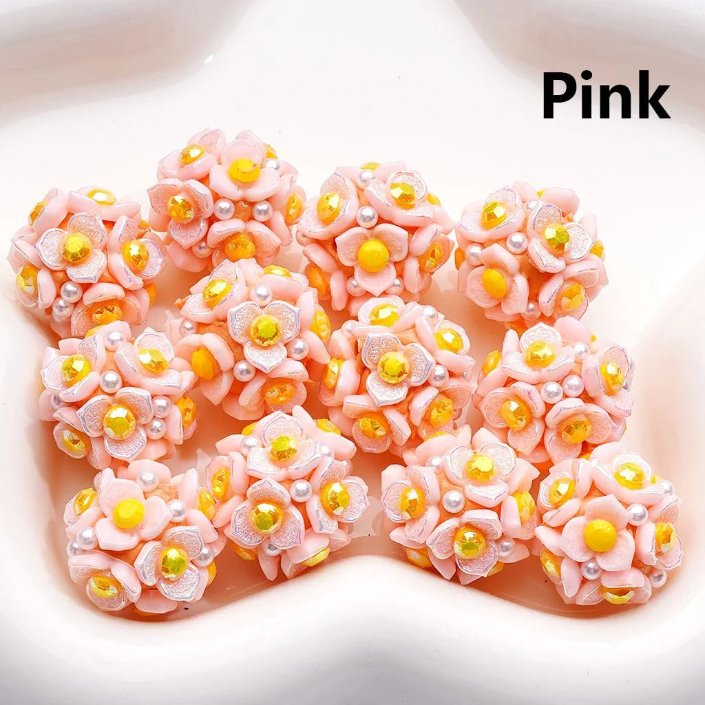 z-Clay Beads Shiny Cute Three-Petal Flower with Colorful Stamen White Pearls 20MM