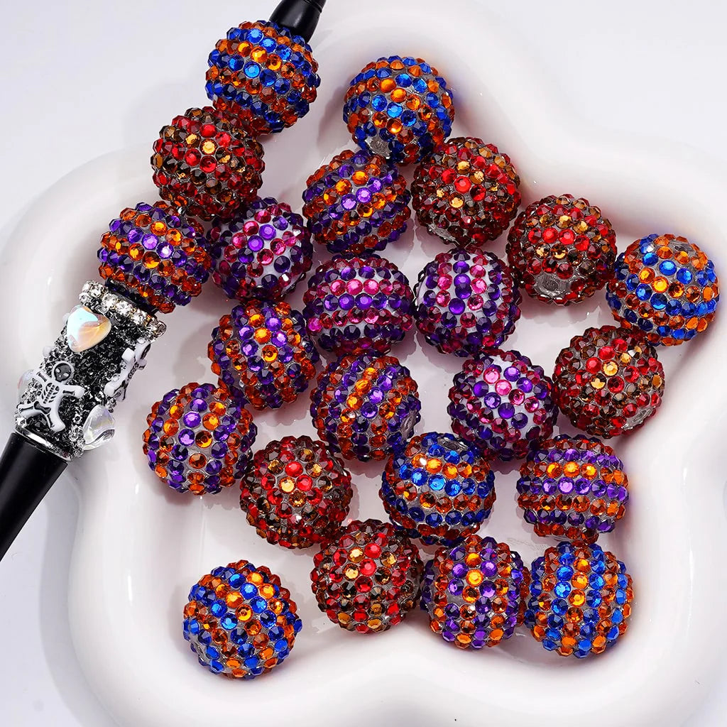 z-Double Color Shiny Rhinestones Stripes Round Acrylic Beads, 20MM