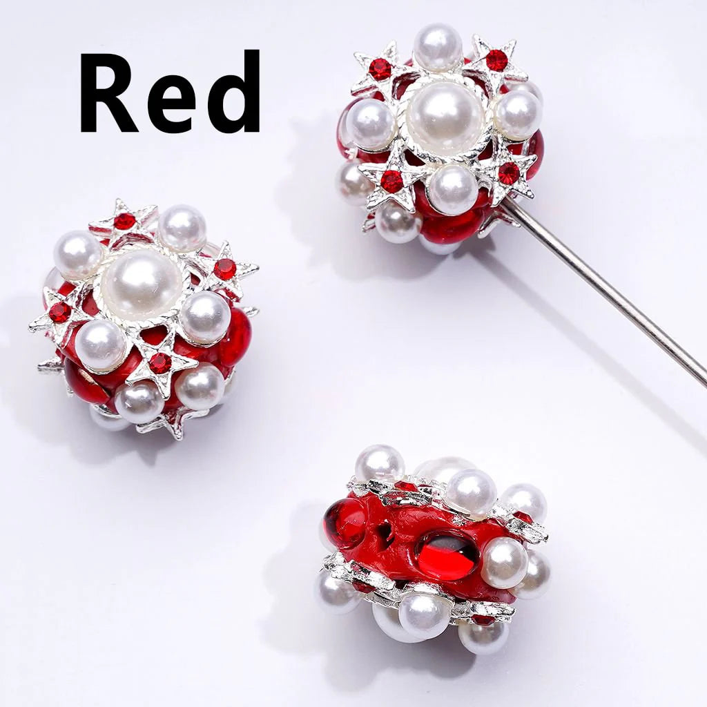 z-Delicate Fancy Silver Alloy Stars with Shiny Rhinestones White Pearls Clay Beads, Around 29MM