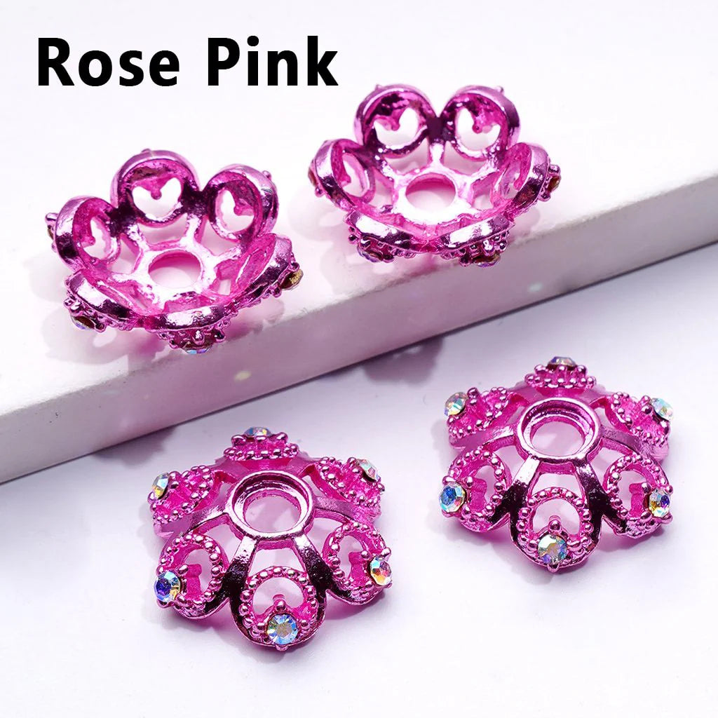 z-Exquisite Multi-Color Lotus Flower Metal Bead Caps Cages with AB Rhinestones, Around 19MM