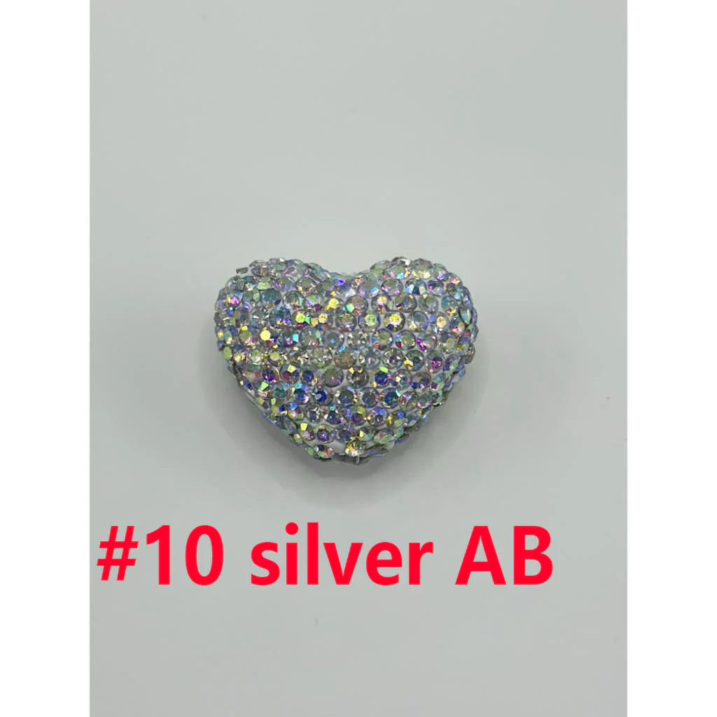z-Solid Heart Clay Beads with Rhinestones, 18mm by 24mm ZY