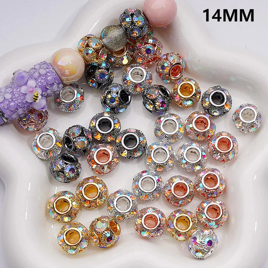 z-Milti Color Metal Beads Large Hole Round Spacer with AB Rhinestones, 14MM