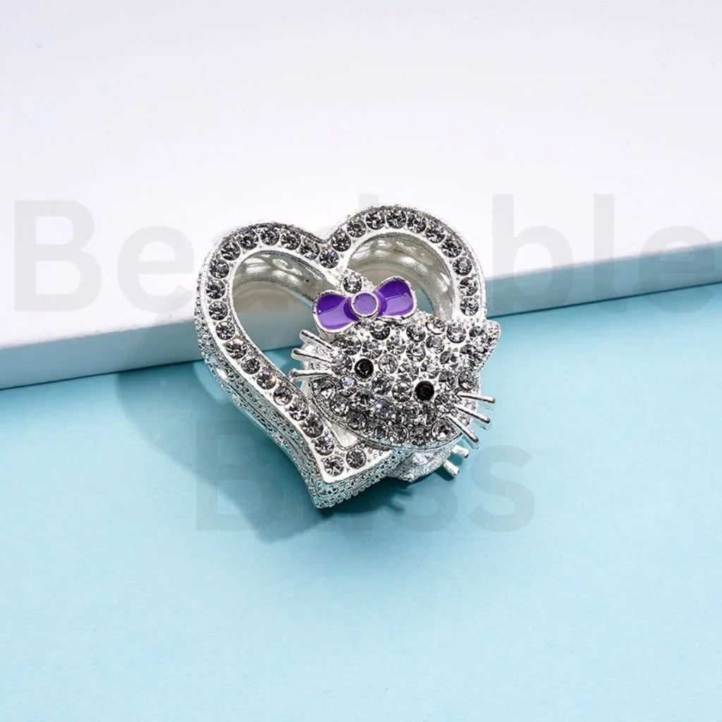 z-Silver Color Metal Beads Vivid Cute Cat Character Kitten with Clear Rhinestones, 27*28 MM Random Mix