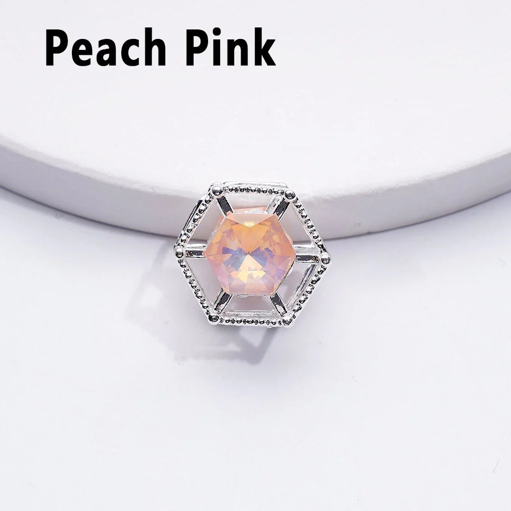 z-Silver Metal Beads Multi-Color Shiny Rhinestones with Fancy Delicate Hexagon Frame, Around 15MM